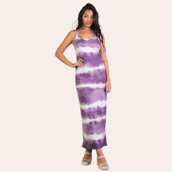 Stripe Tie-Dye Printed Maxi Dress