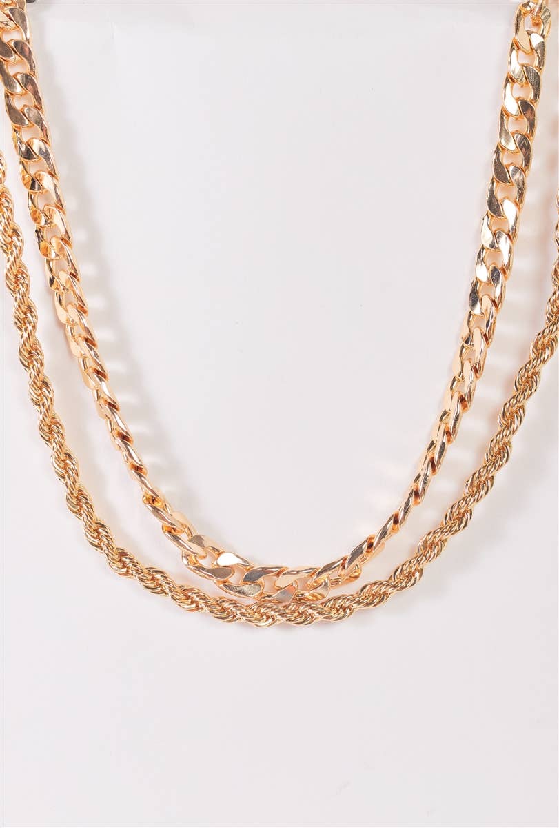 Gold Twisted & Chunky Link Chains Set Necklace