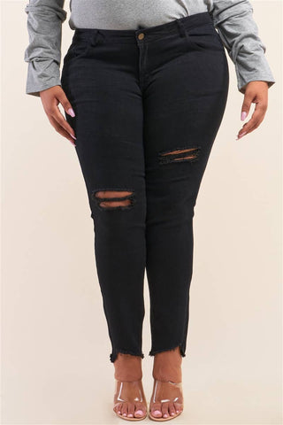 Black Low-Mid Rise Ripped Jeans